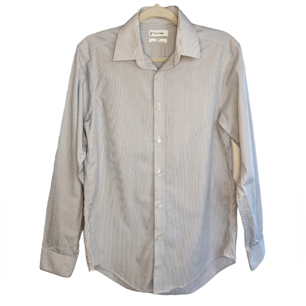 Calvin Klein’s Men’s Pinstripe Button-Up Cotton Oversized Collared Top Shirt M